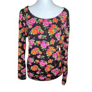 Betsey Johnson Y2K Betsey XOX Floral Rose Paneled Top Size M Sheer Mesh Shoulder